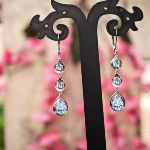Natural Aquamarine Dangle Drop For Her 925 Silver Aquamarine Wedding Long Earrings Multi Gemstone Bridal Earrings Unique Statement Earrings