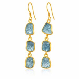 Natural Raw Aquamarine Earrings 925 Sterling Silver Earrings: Handmade Gemstone Jewelry