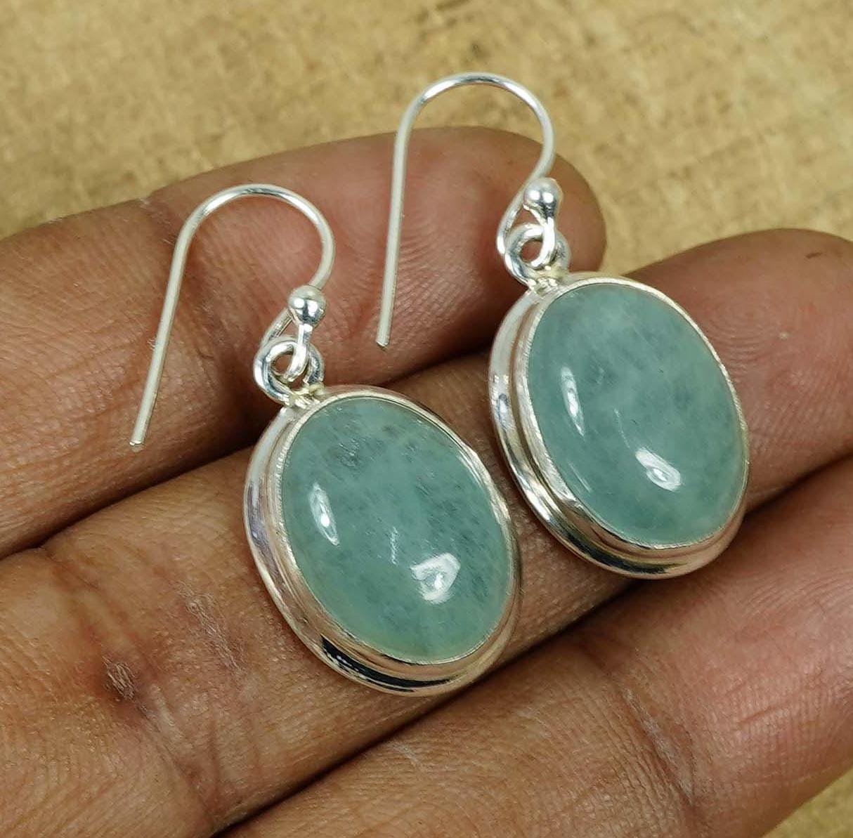Natural Aquamarine Sterling Silver Hook Earrings: Handmade Gemstone Jewelry