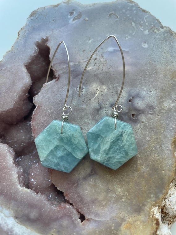 Natural Aquamarine Sterling Silver Dangle Earrings: Boho Statement Jewelry