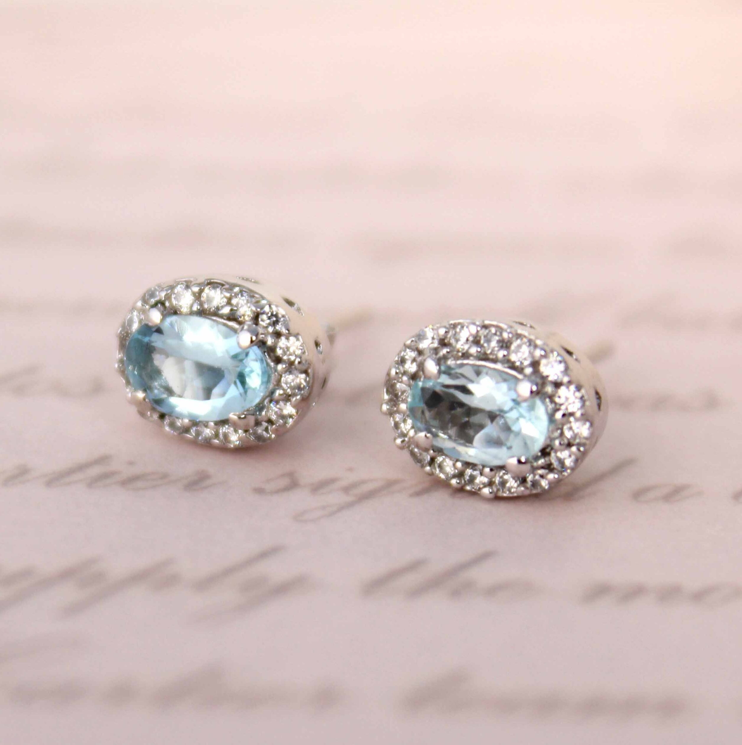 Natural Aquamarine Studs Earrings-aquamarine Studs Earrings-minimalist Cluster Aquamarine Studs-anniversary-925 Sterling Silver-march Ston