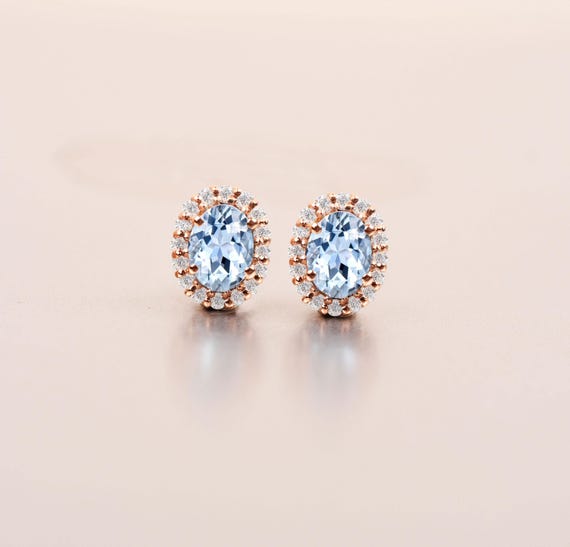 Oval Aquamarine Stud Earrings, 14k Gold, Sterling Silver Oval Aquamarine Stud Earrings, 14k Gold, Sterling Silver