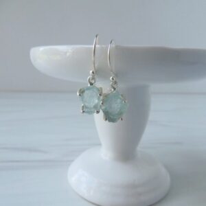 Raw Gemstone Earrings Sterling Silver • Raw Aquamarine Earrings • Aquamarine Jewelry • Healing Gemstone • Sterling Aquamarine Crystal