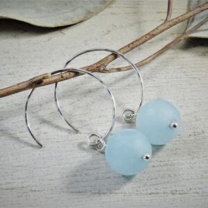 Aquamarine Earrings | Raw Aquamarine Hoops | Sterling Silver Threader Aquamarine Crystal | March Birthstone | Blue Healing Gemstone | Men