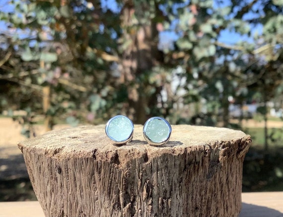 Raw Aquamarine Sterling Silver Stud Earrings: March Birthstone Jewelry