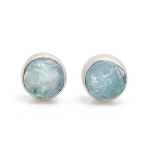 Raw Aquamarine Stud Earrings: 925 Sterling Silver, Rough Stone, Gift For Her