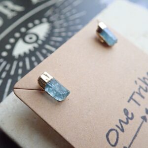 Raw Aquamarine Stud Earrings, Gemstone Bar Earrings, Small Gemstone Posts, Aquamarine Jewelry, March Birthstone Earrings, Gift For Her