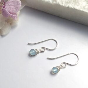 AQUAMARINE Earrings Sterling Silver, Dainty Wire Wrapped Aquamarine Earrings, Gift For Her, 14K Gold Filled, March Birthstone