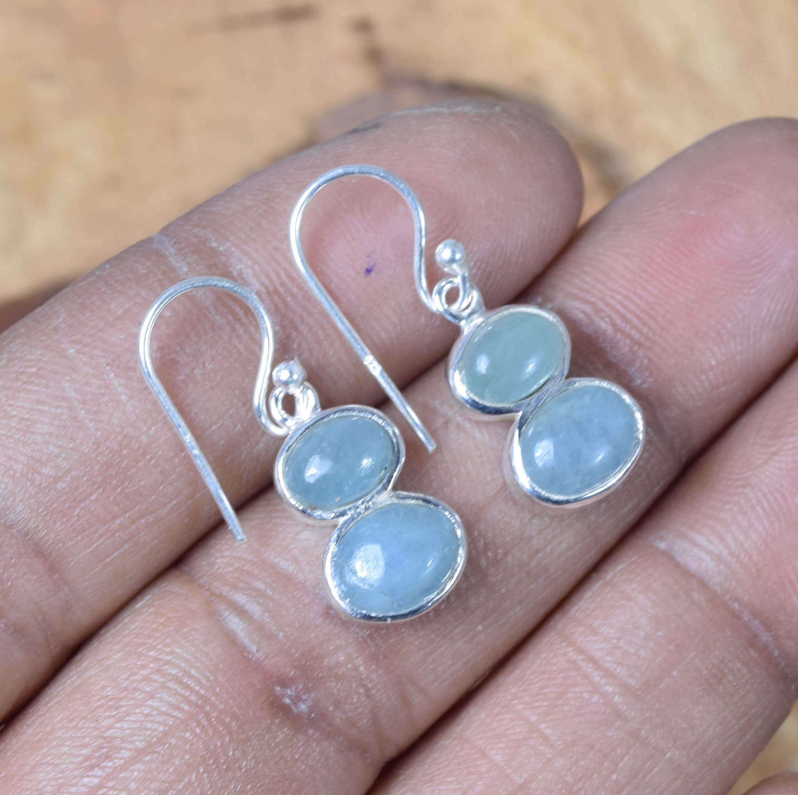 Aquamarine Sterling Silver Hook Earrings: Handmade Gemstone Jewelry