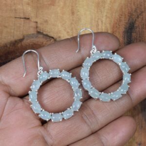 Aquamarine Sterling Silver Hook Earrings: Handmade Elegant Jewelry