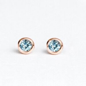 Aquamarine Stud Earrings, 14k Rose Gold, Daintymarch Birthstone Jewelry, Minimal Bezel Set Studs