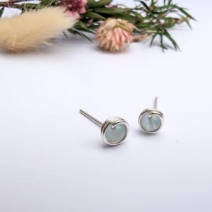 AQUAMARINE Stud Earrings Sterling Silver 14K Gold Filled March Birthstone Jewellery Wire Wrapped Gift For Her Dainty Earring Studs