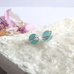 AQUAMARINE Stud Earrings Sterling Silver 14K Gold Filled March Birthstone Jewellery Wire Wrapped Gift For Her Dainty Earring Studs