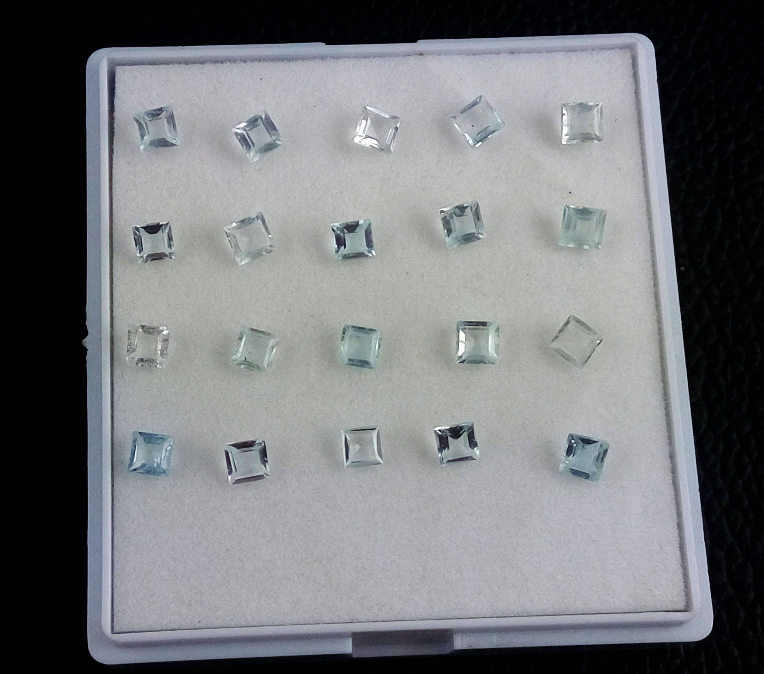 10 Faceted Square Aquamarine Beads: Natural Gemstone (4x4mm)