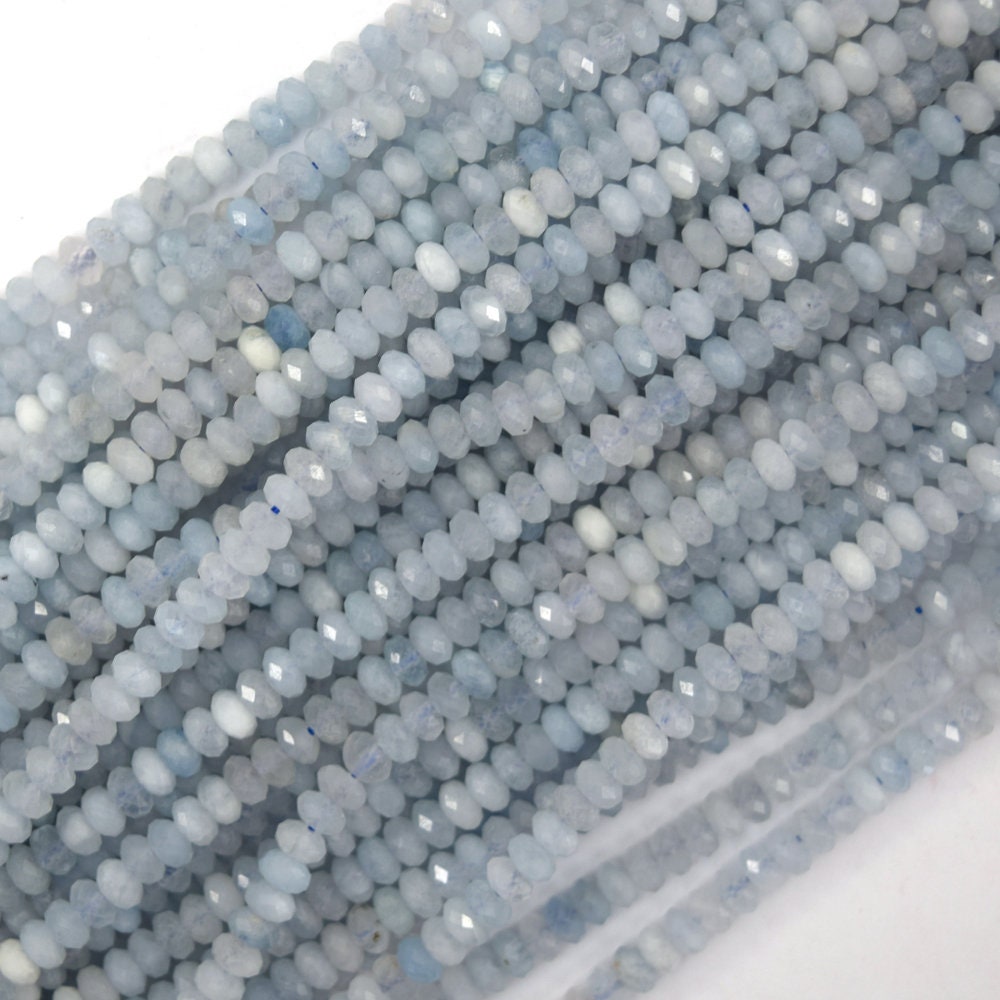 2.5x4mm Natural Faceted Blue Aquamarine Rondelle Button Beads 15.5" Strand 4mm 2.5x4mm Natural Faceted Blue Aquamarine Rondelle Button Beads 15.5" Strand 4mm
