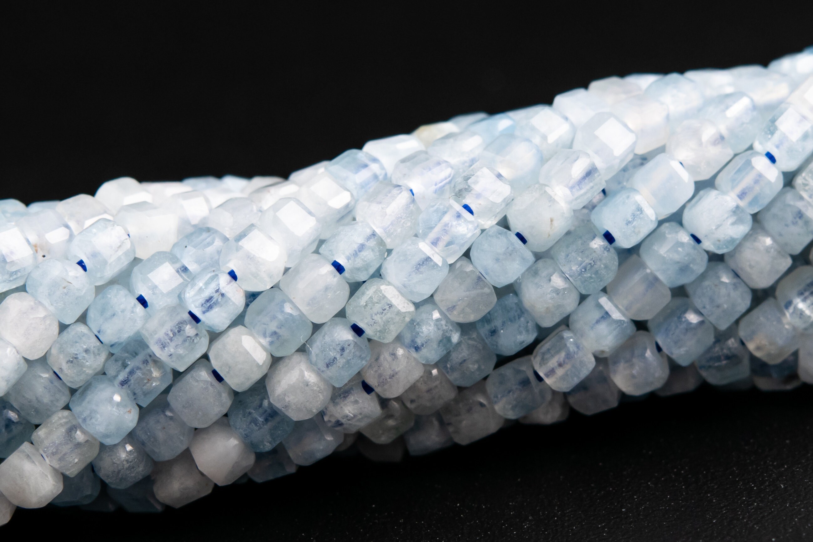 2mm Aquamarine Beads Beveled Edge Faceted Cube Grade A Genuine Natural Gemstone Full Strand Loose Beads 15" Bulk Lot Options (117532-3942)