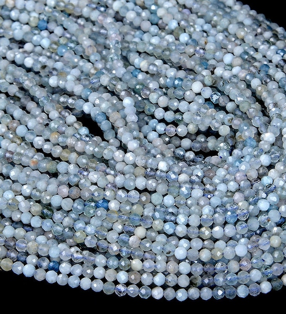 2mm Natural Aquamarine Gemstone Grade A Micro Faceted Round Beads 15.5 Inch Full Strand Bulk Lot 1,2,6,12 And 50 (80008841-p11)
