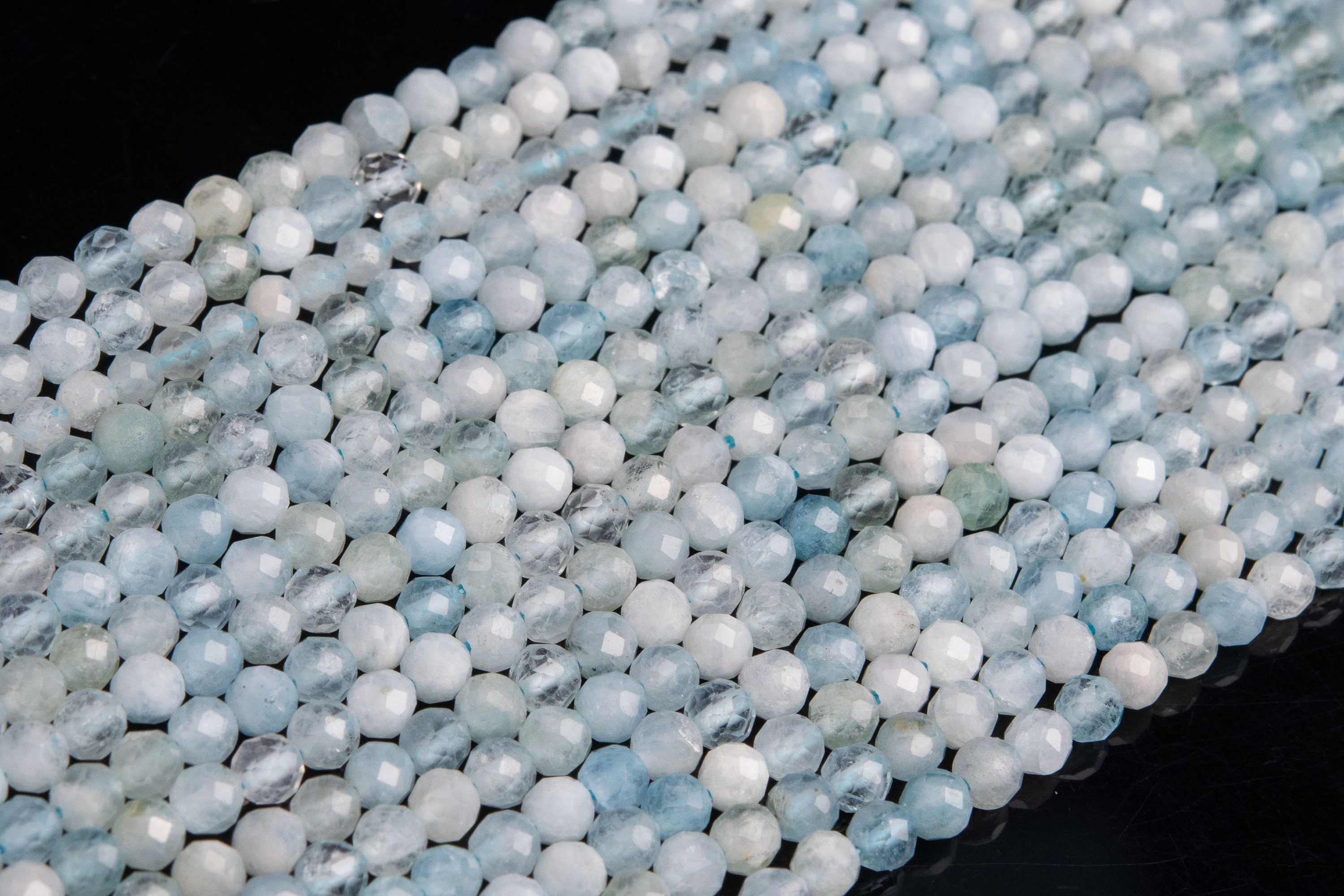 3mm Aquamarine Beads Brazil Grade A Genuine Natural Gemstone Full Strand Faceted Round Loose Beads 15" Bulk Lot Options (107624-2491)
