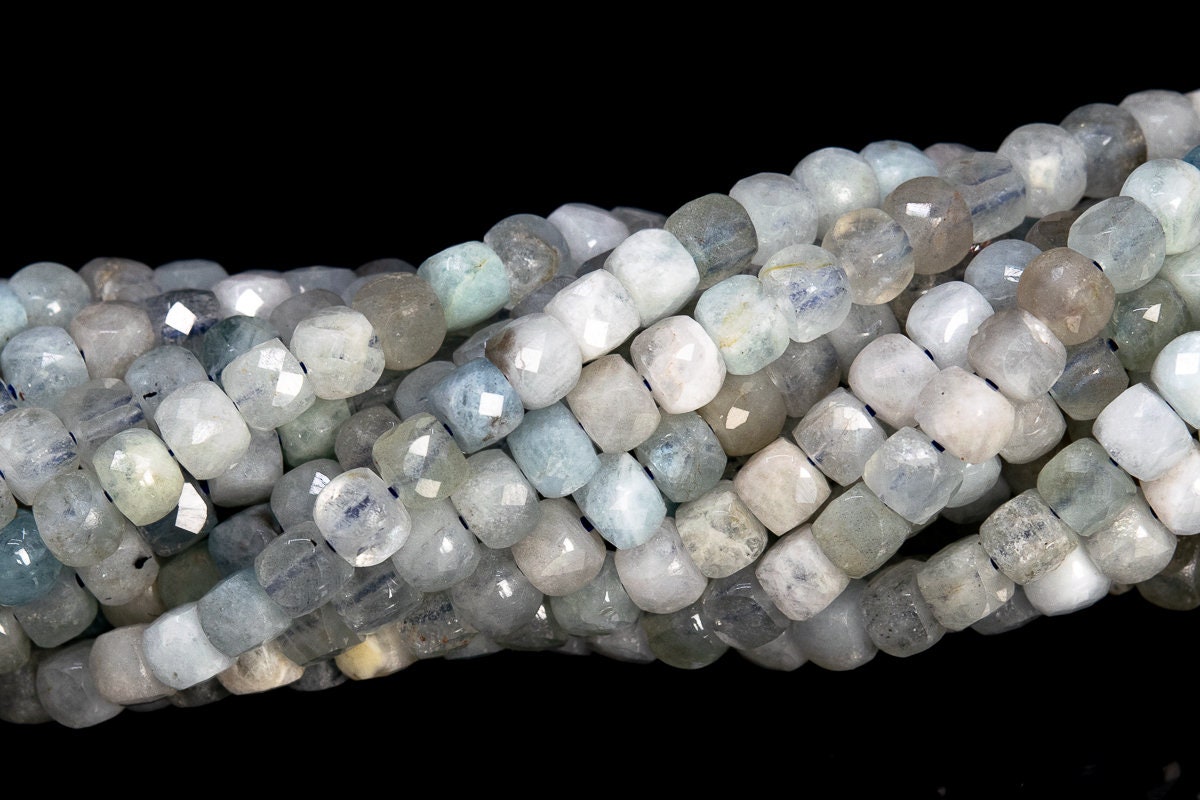 3mm Aquamarine Beads Faceted Cube Grade A Genuine Natural Gemstone Loose Beads 15"/7.5" Bulk Lot Options (113040)