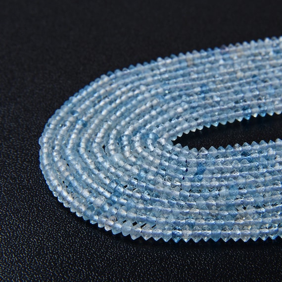 3x2mm  Aquamarine Gemstone Grade Aaa Bicone Faceted Rondelle Saucer Loose Beads Bulk Lot 1,2,6,12 And 50 (p1)