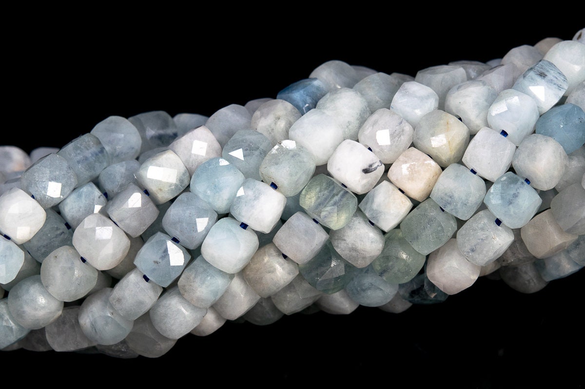 4mm Aquamarine Beads Faceted Cube Grade Aa Genuine Natural Gemstone Loose Beads 15.5"/7.5" Bulk Lot Options (113037)