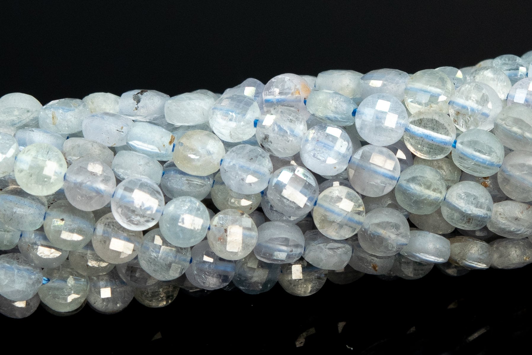 4mm Light Gray Blue Aquamarine Beads Faceted Flat Round Button Aa Genuine Natural Gemstone Loose Beads 15" / 7.5" Bulk Lot Options (111670)