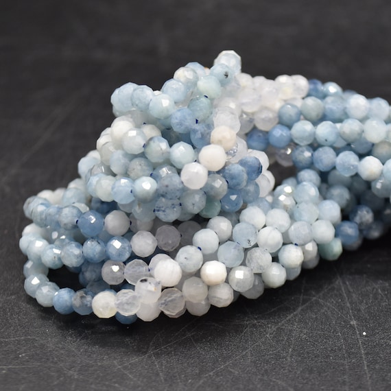 4mm Aquamarine Mixed Gradient Shades Gemstone Faceted Round Beads - 15" Strand | Semi-precious Gemstone Beads For Jewellery Making