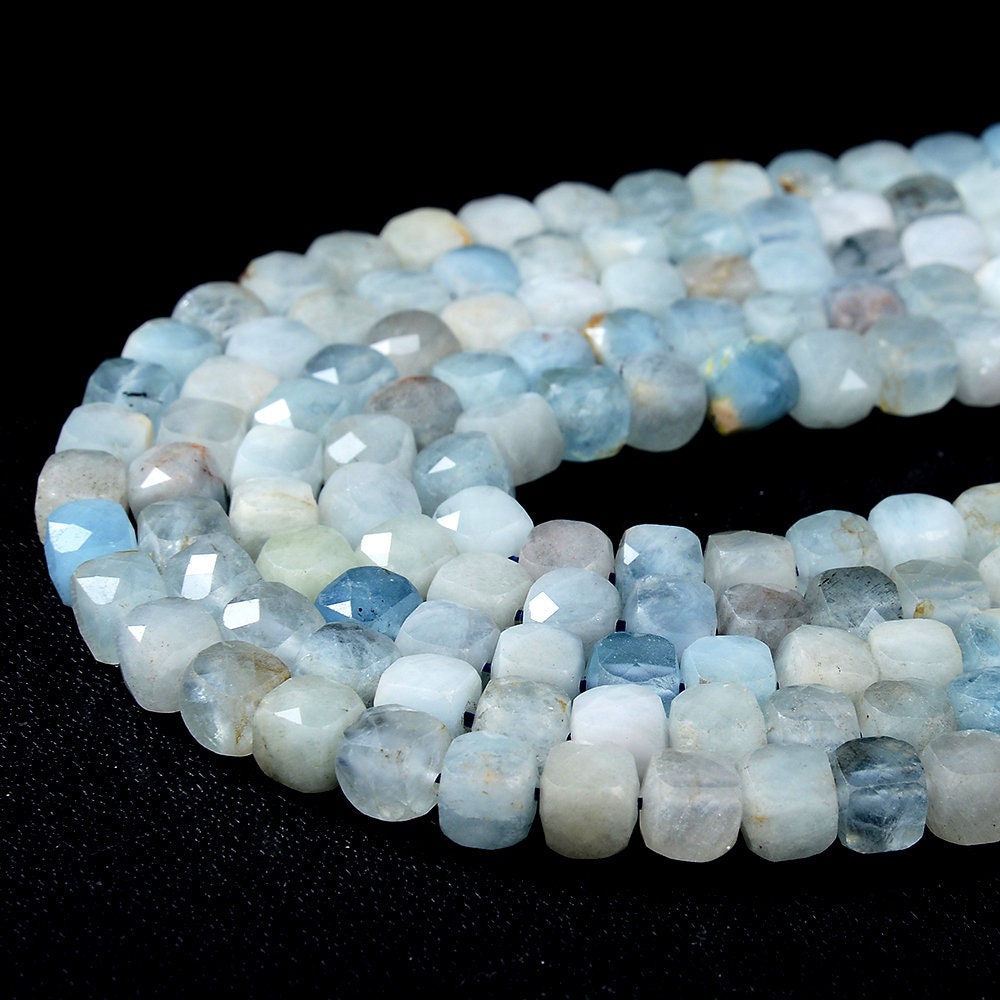 5mm Natural Aquamarine Gemstone Grade A Micro Faceted Cube Loose Beads (p47)