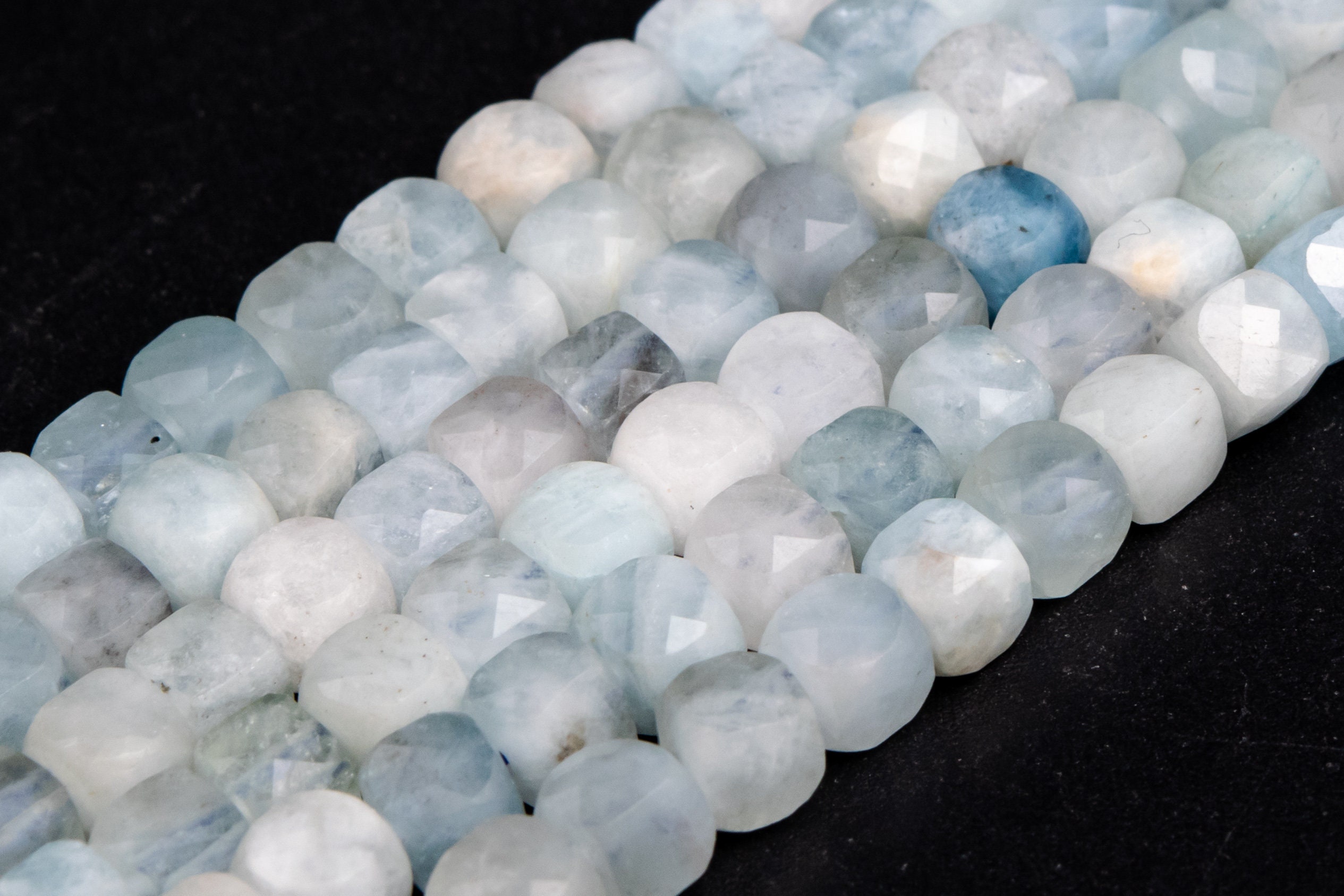 5x5mm Light Blue Aquamarine Beads Faceted Cube Grade A Genuine Natural Gemstone Loose Beads 15" / 7.5" Bulk Lot Options (116882)