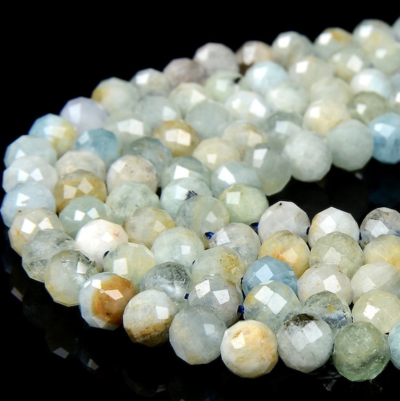 6mm Natural Aquamarine Gemstone Grade A Micro Faceted Round Beads 15 Inch Full Strand Bulk Lot 1,2,6,12 And 50 (80016842-p67)