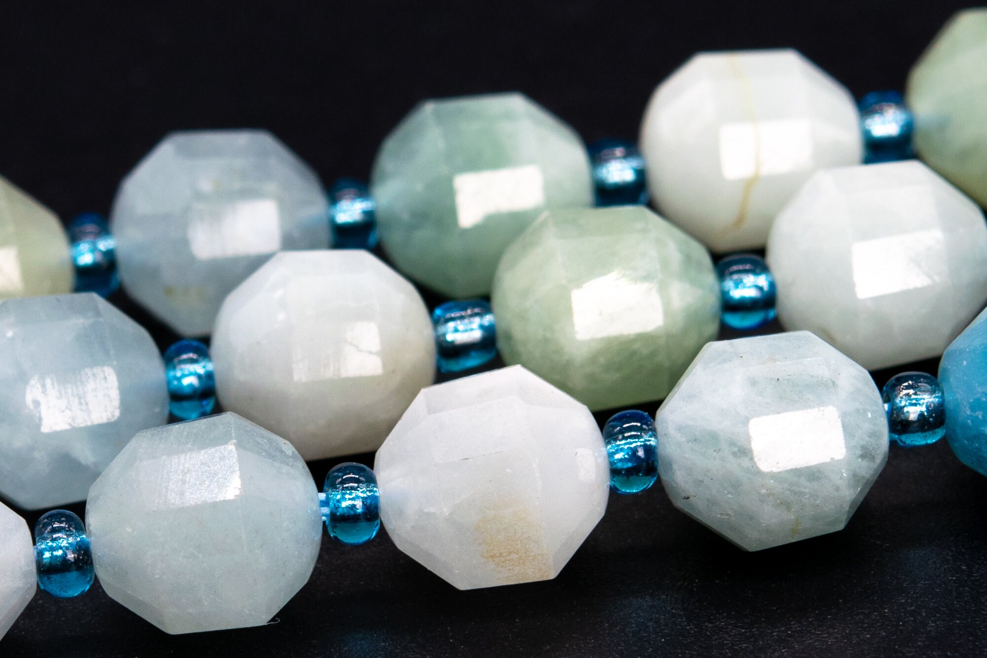9x8mm Multicolor Aquamarine Beads Faceted Bicone Barrel Drum Grade A Genuine Natural Loose Beads 15.5" / 7.5" Bulk Lot Options (115635)