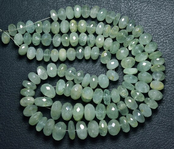 Big Aquamarine Rondelle Beads - 7 Inches - Natural Faceted Aquamarine Rondelle - Size Is 9 - 12 Mm #2309
