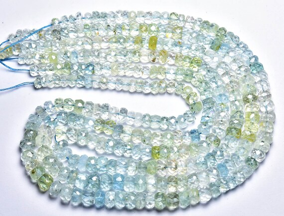 Blue Aquamarine Rondelle Beads - 7 Inches - Beautiful Natural Faceted Aquamarine Rondelle - Size Is 5- 7 Mm #2266