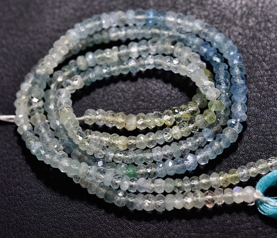 Multi Aquamarine Rondelle Beads - 13 Inches,natural Aquamarine Faceted Rondelles,size Is 4.50mm #106