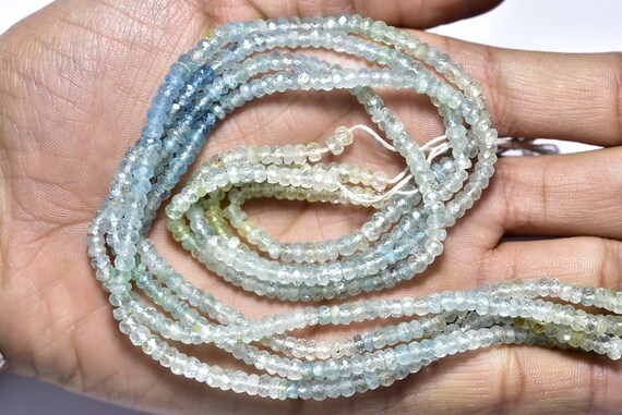 Multi Aquamarine Rondelle Beads - 13 Inches,natural Aquamarine Faceted Rondelles,size Is 4mm #103