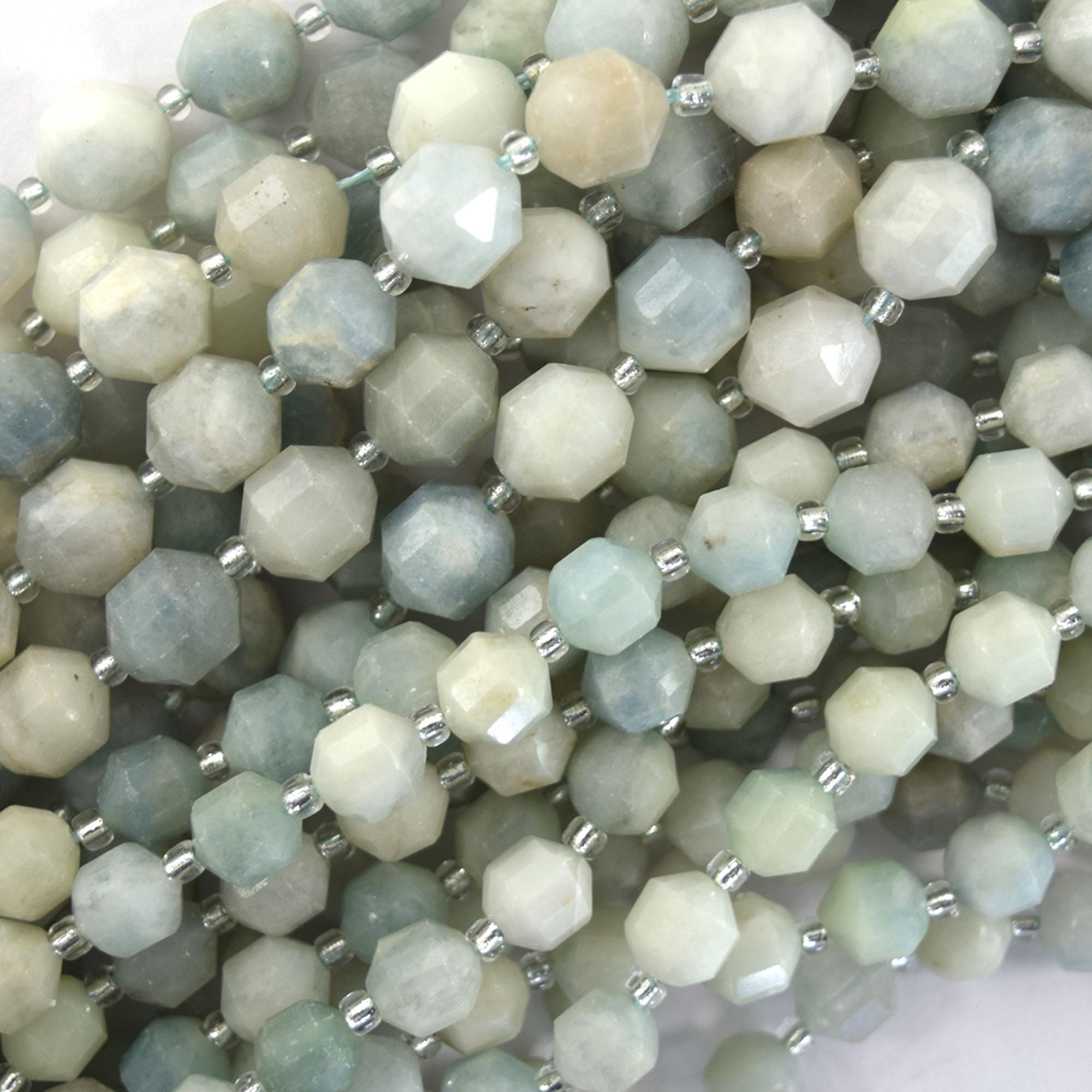 Natural Blue Aquamarine Prism Double Point Cut Faceted Beads 15.5" 8mm 10mm Natural Blue Aquamarine Prism Double Point Cut Faceted Beads 15.5" 8mm 10mm