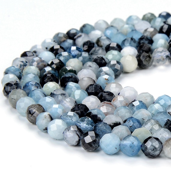 Natural Devil Blue Aquamarine Gemstone Grade A Micro Faceted Round 3mm 4mm Loose Beads 15 Inch Full Strand Bulk Lot 1,2,6,12 And 50 (p94)
