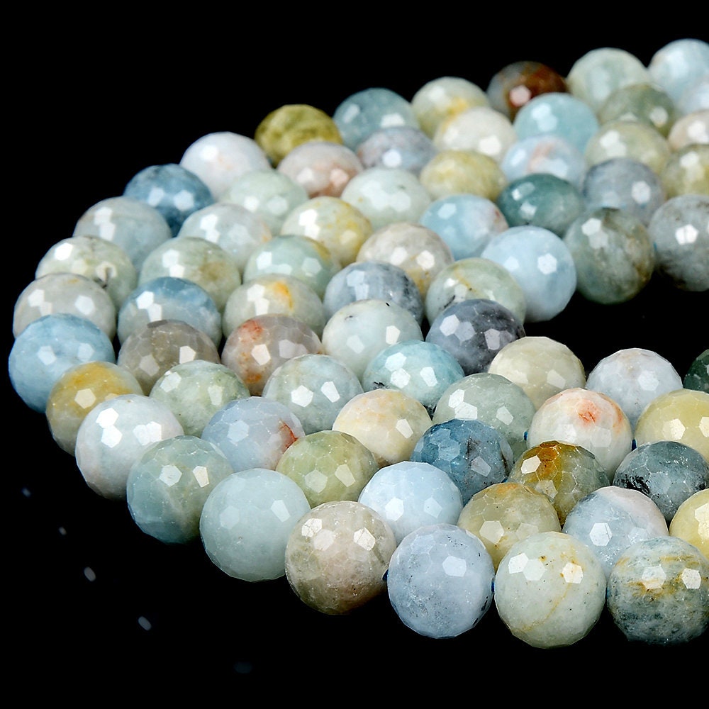 Natural Aquamarine Gemstone Grade A Micro Faceted Round 11mm 12mm Loose Beads (d400) Natural Aquamarine Gemstone Grade A Micro Faceted Round 11mm 12mm Loose Beads (d400)