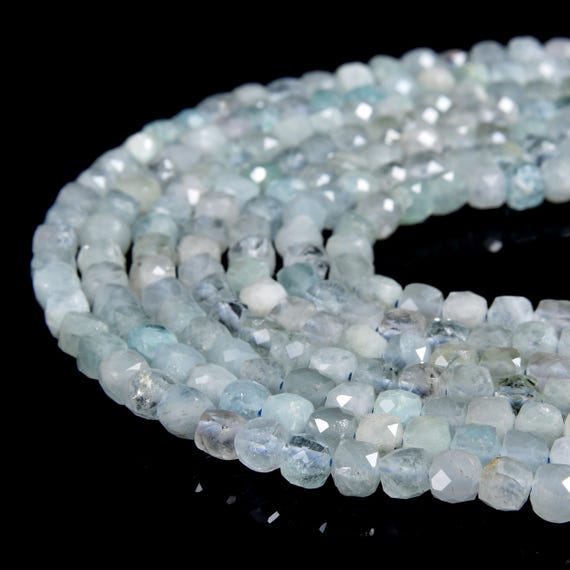 Natural Aquamarine Gemstone Grade Aa Faceted Diamond Cut Cube 5mm Loose Beads Bulk Lot 1,2,6,12 And 50 (p116)
