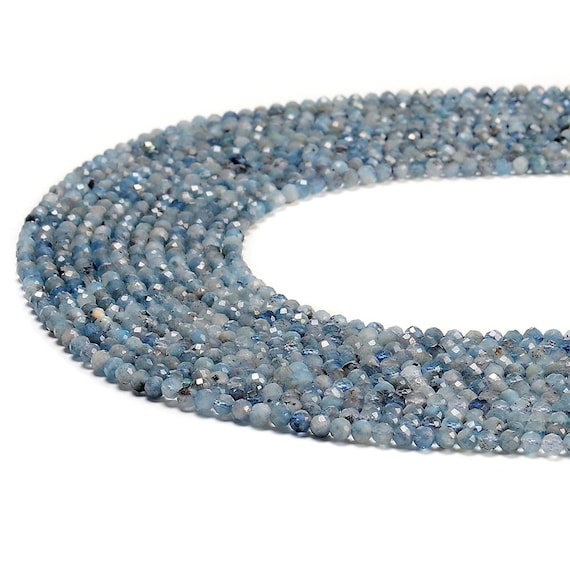Natural Aquamarine Gemstone Grade Aa 3mm Micro Faceted Round Beads 15 Inch Full Strand Bulk Lot 1,2,6,12 And 50 (80020690-p119)