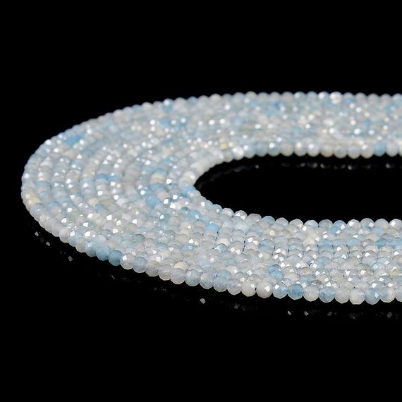 Natural Aquamarine Gemstone Grade Aa 3mm Micro Faceted Round Beads 15 Inch Full Strand Bulk Lot 1,2,6,12 And 50 (80020509-p115)