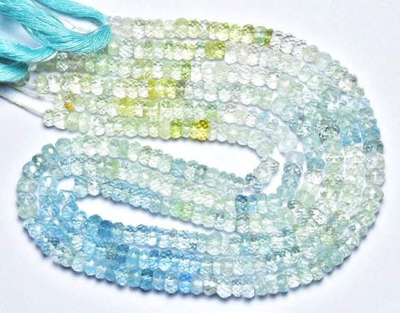 Aquamarine Rondelle Beads - 7 Inches - Super Quality Natural Multi Aquamarine Faceted Rondelles,size Is 5-5.50mm #69 Aquamarine Rondelle Beads - 7 Inches - Super Quality Natural Multi Aquamarine Faceted Rondelles,size Is 5-5.50mm #69