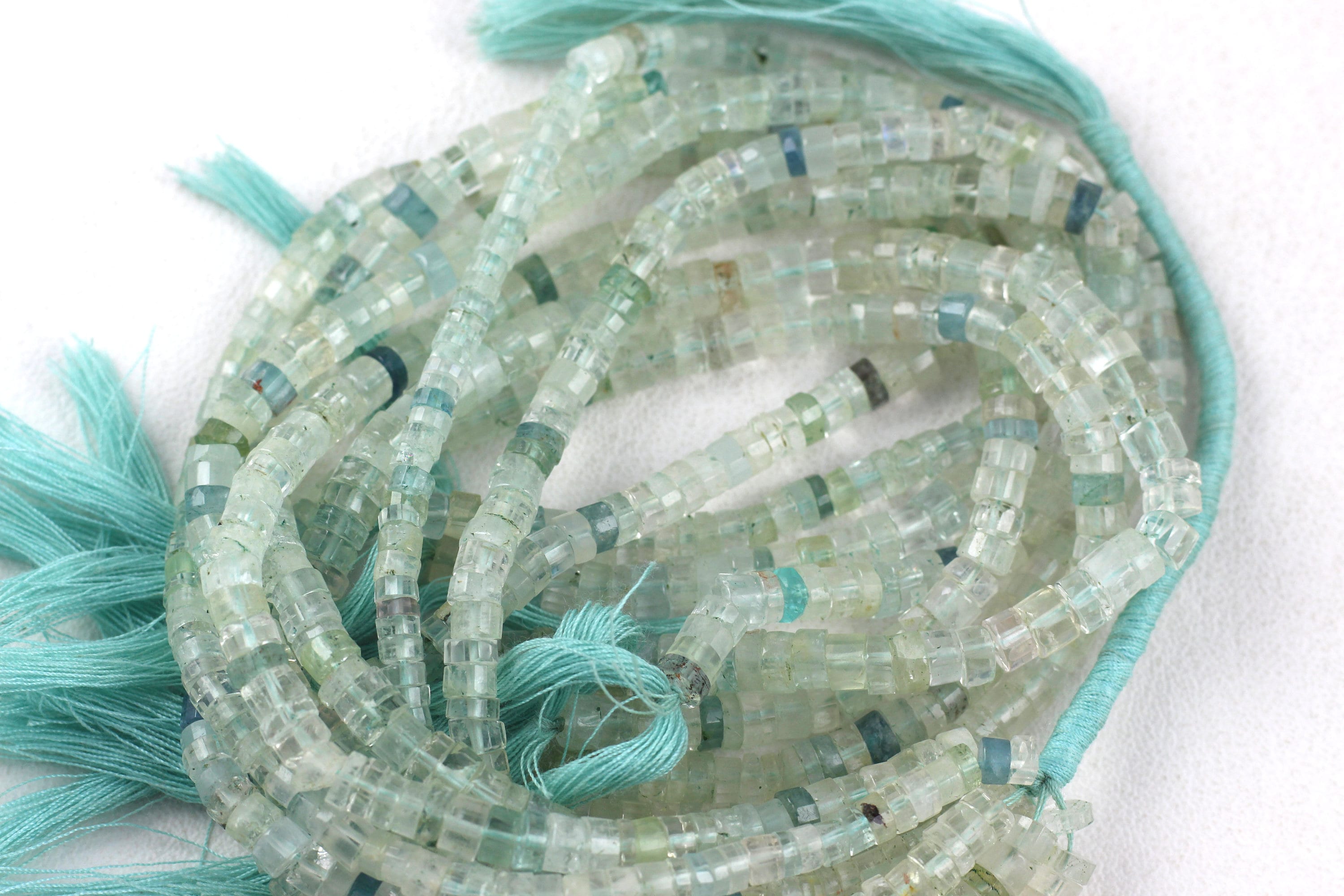 Faceted Aquamarine Rondelle Strand: Natural Aqua Gemstone Beads, 4-5mm