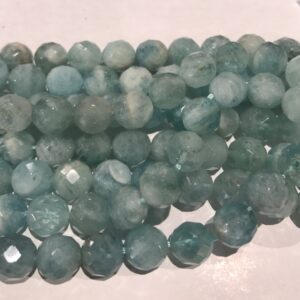 Aquamarine faceted Round Natural 5mm 8mm Gemstone Bead-7.5 inch strand- Aquamarine faceted Round Natural 5mm 8mm Gemstone Bead-7.5 inch strand-