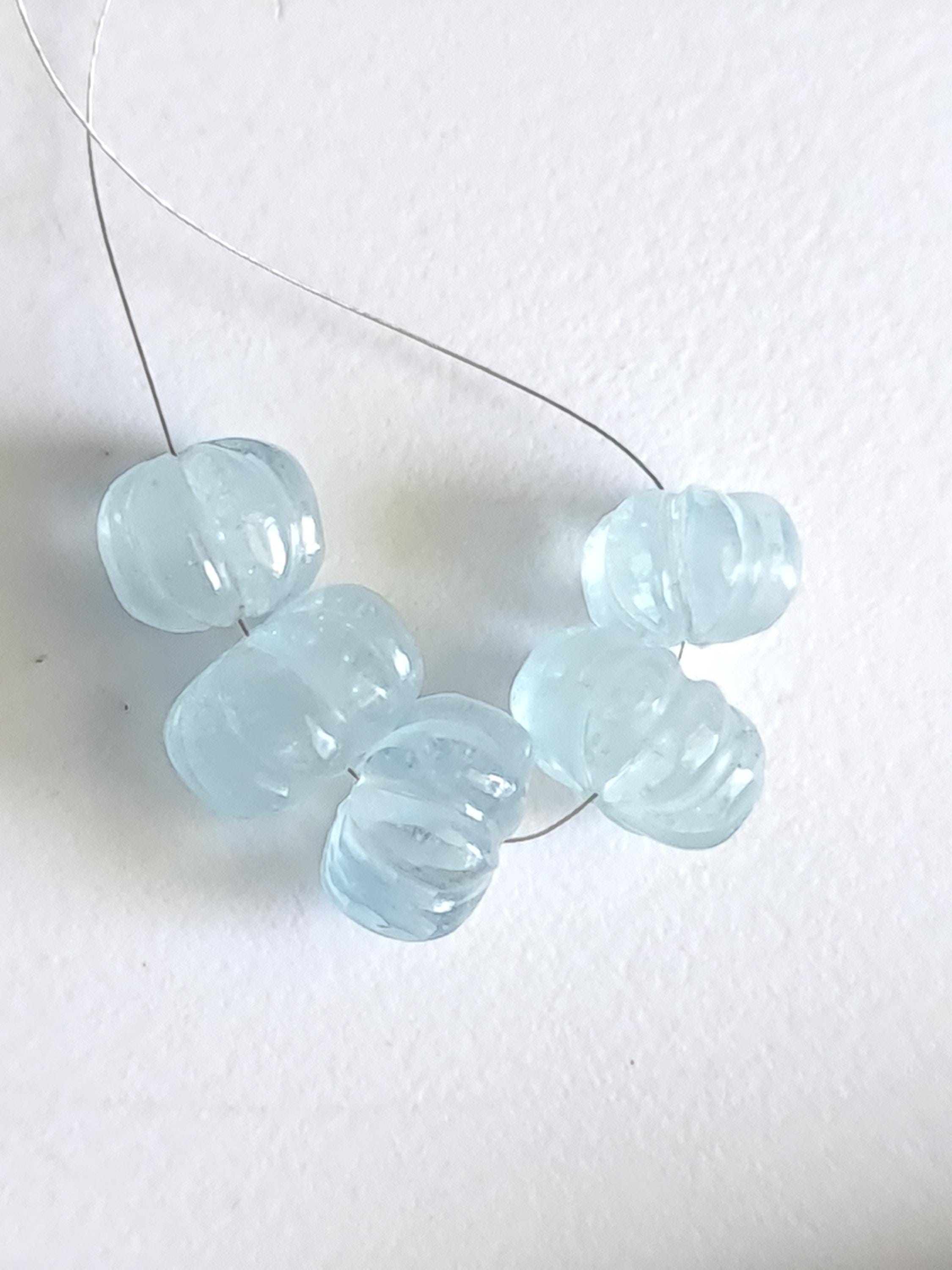 10-12mm Aquamarine Melon Beads, 5pcs Aquamarine Carved Melon Beads, Natural Aquamarine For Jewelry, Aquamarine For Necklace - Pph40
