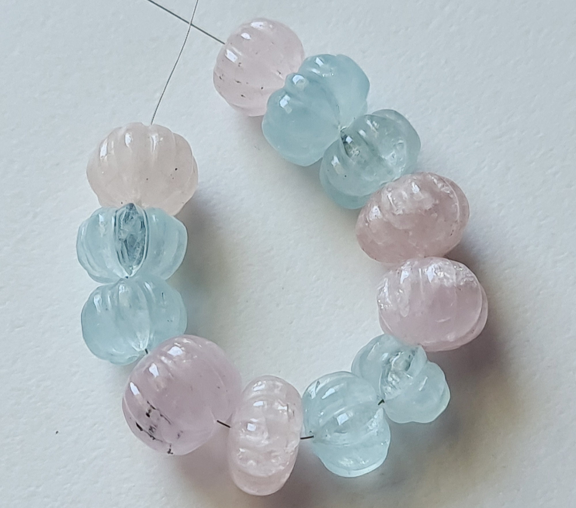 10.5-12.5mm Multi Aquamarine Melon Beads, 12 Pcs Aquamarine Carved Melon Beads, Natural Aquamarine For Jewelry Aquamarine For Necklace-pph16