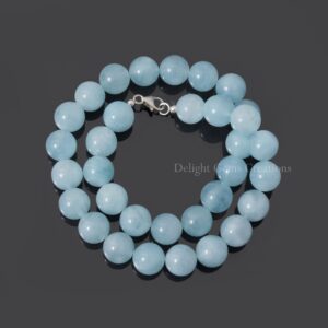 12mm Aquamarine Beaded Necklace, Sterling Silver Clasp, 16 Inch 12mm Aquamarine Beaded Necklace, Sterling Silver Clasp, 16 Inch