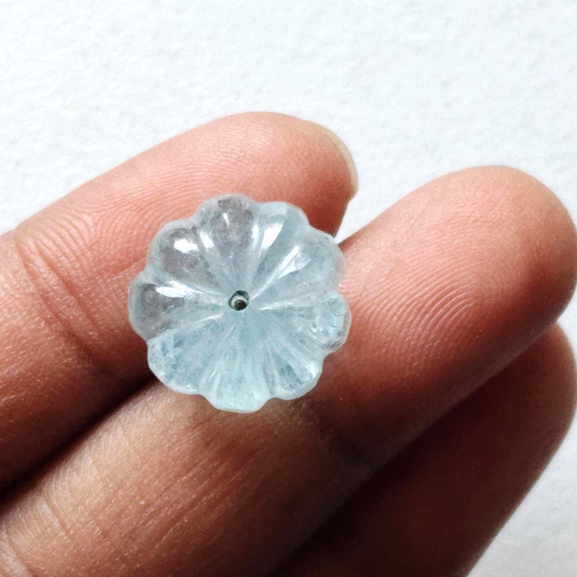 14.1mm Aquamarine Melon Beads, 1 Pc Huge Aquamarine Carved Melon Beads, Natural Aquamarine For Jewelry, Aquamarine For Necklace - Pph48