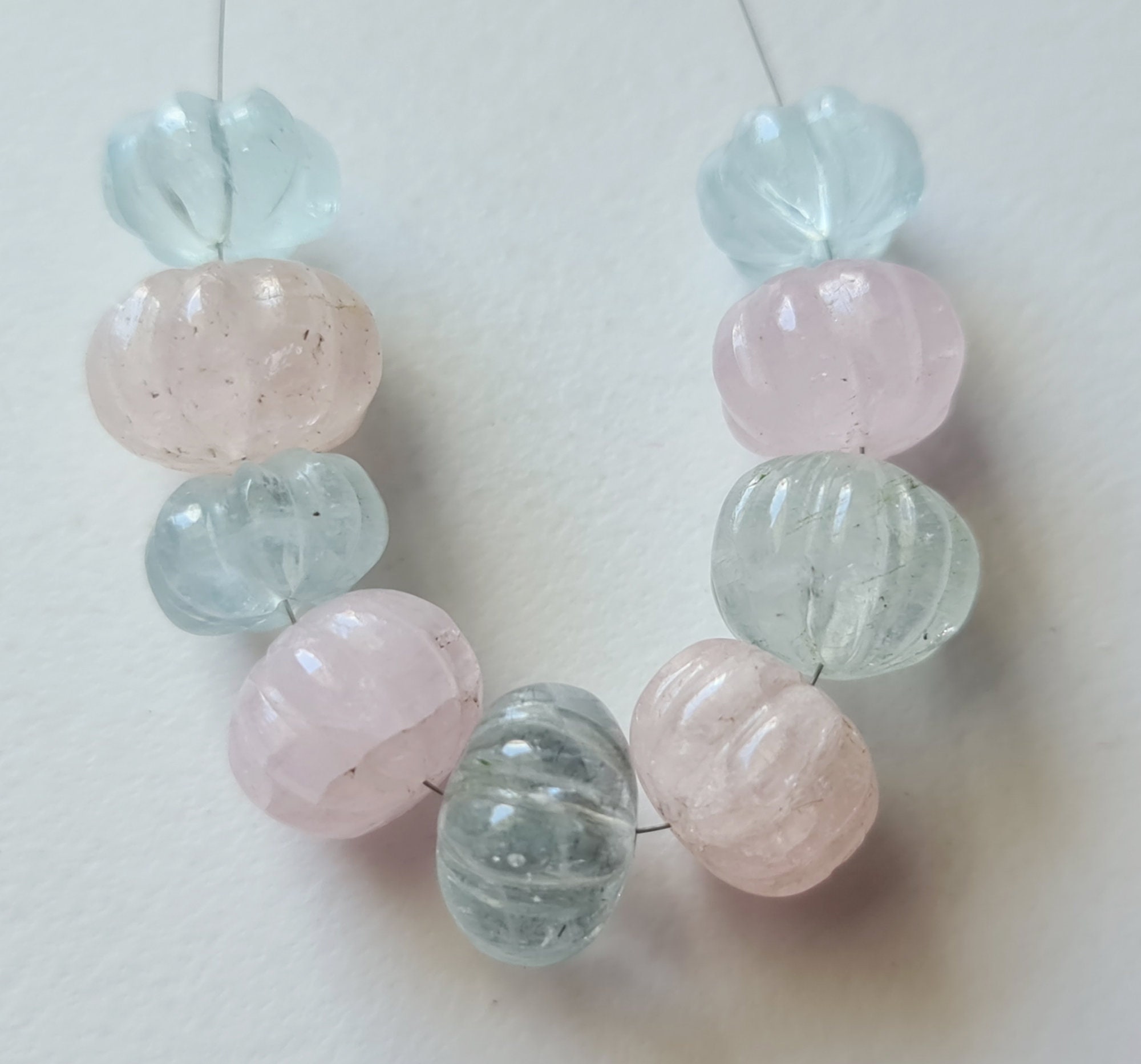 9.5-11.5mm Multi Aquamarine Melon Beads, 9 Pcs Aquamarine Carved Melon Beads, Natural Aquamarine For Jewelry Aquamarine For Necklace - Pph17