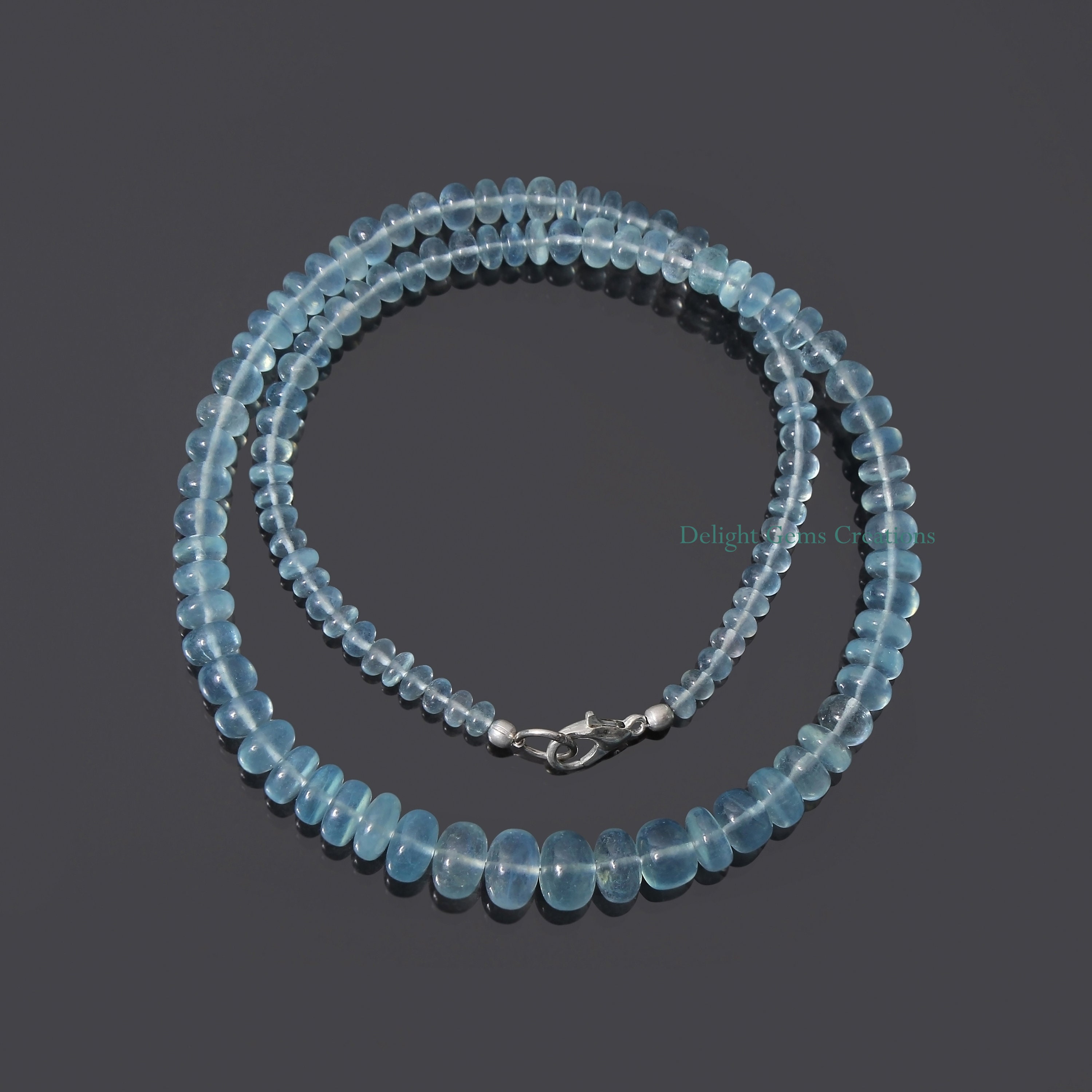 Aaa Aquamarine Gemstone Beaded Necklace, 4-8.5mm Rondelle Beads